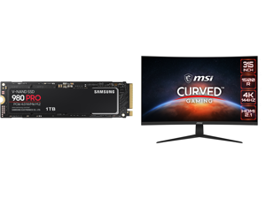 SAMSUNG 980 PRO M.2 2280 1TB PCI-Express Gen 4.0 x4 NVMe 1.3c Samsung V-NAND 3-bit MLC Internal Solid State Drive (SSD) MZ-V8P1T0B/AM and MSI G321CU 32" UHD 3840 x 2160 (4K) 144 Hz AMD FreeSync Premium Curved gaming monitor
