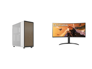 Fractal Design North ATX mATX Mid Tower PC Case - Chalk White Chassis with Oak Front and Mesh Side Panel and LG 34WP75C-B 34" 3440 x 1440 (2K) Curved UltraWide™ QHD HDR 10 160Hz USB Type-C™ Monitor with AMD FreeSync™ Premium Pro