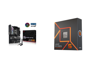 ASUS ROG CROSSHAIR X670E HERO (WiFi 6E) Socket AM5 (LGA 1718) Ryzen 7000 gaming motherboard ATX (18 + 2 power stages PCIe 5.0 DDR5 support five M.2 slots USB 3.2 Gen 2x2 front-panel connector) and AMD Ryzen 5 7600 - Ryzen 5 7000 Series 6-Co