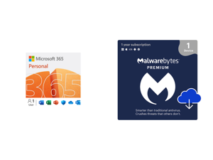 Microsoft 365 Personal 12-Month Subscription with 1TB OneDrive Storage for 1 User, Premium Office Apps [PC/Mac Digital Download] + Malwarebytes Premium 4.5 Latest Version - 1 -Device / 1 Year
