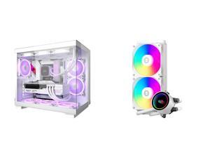 PCCOOLER CPS C3 T500 ARGB PC Case, Dual-Chamber Mid-Tower ATX Case, Desktop Computer Case w/ 6 ARGB Fans Pre-installed w/ Fan Hub, Column-Free Design, Tempered Glass, USB 3.1 Gen 2 Type-C, White PCCOOLER CPS DA240 ARGB AIO CPU Liquid Cooler