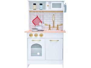 Teamson Kids Little Chef Boston Kids Play Kitchen, Toddler Pretend Play Set with Accessories, White/ Wood