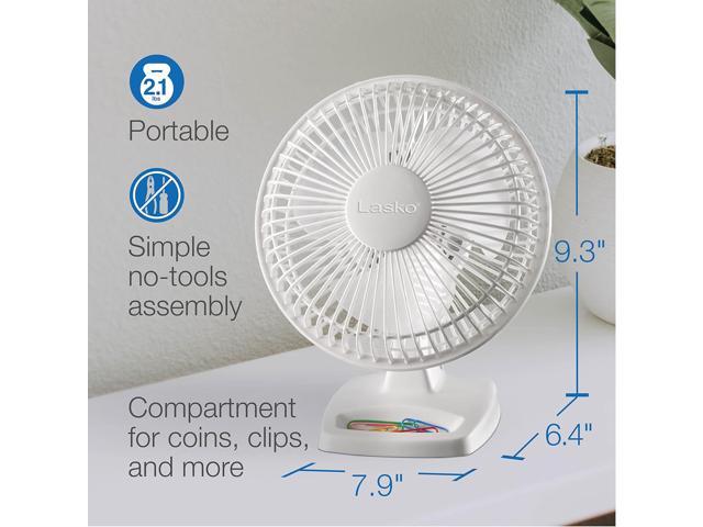 Lasko 6' 2-Speed Personal Table Fan with Storage Tray, 2002W, White
