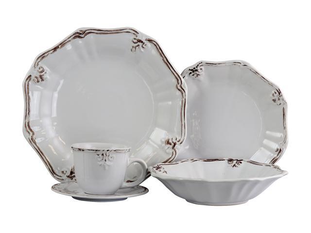 Elama Fleur De Lys 20 Piece Dinnerware Set, White