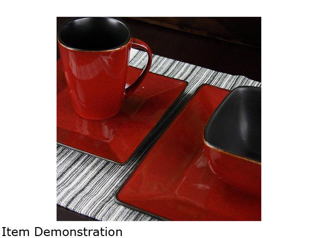 Elama Harland Loft 16 Piece Dinnerware Set, Red & Black