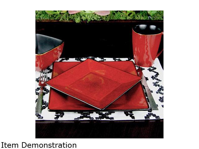 Elama Harland Loft 16 Piece Dinnerware Set, Red & Black