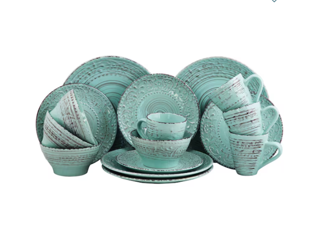 Elama Ocean Breeze 16-Piece Dinnerware Set, Turquoise