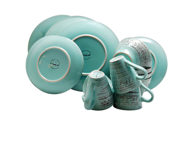 Elama Ocean Breeze 16-Piece Dinnerware Set, Turquoise