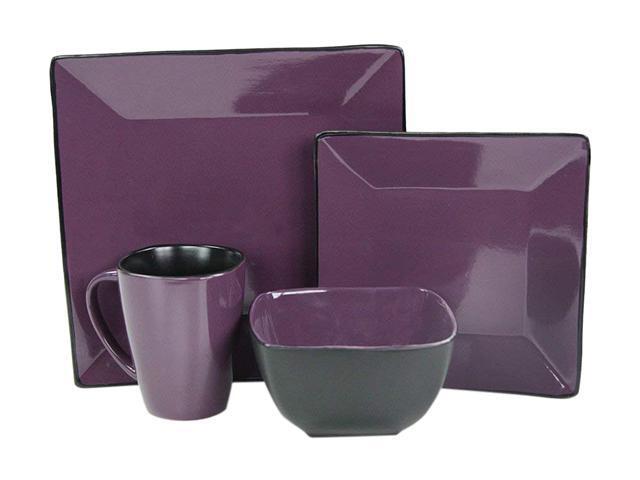 Elama Mulberry Loft 16 Piece Modern Premium Stoneware Dinnerware Set with Complete Settings for 4 - Purple