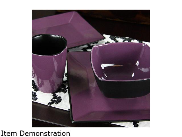 Elama Mulberry Loft 16 Piece Modern Premium Stoneware Dinnerware Set with Complete Settings for 4 - Purple