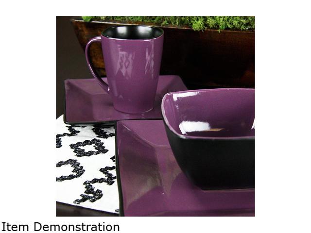Elama Mulberry Loft 16 Piece Modern Premium Stoneware Dinnerware Set with Complete Settings for 4 - Purple