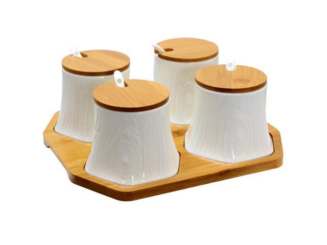 Elama Ceramic Spice, Jam and Salsa Jars with Bamboo Lids & Serving Spoons EL-379 photo