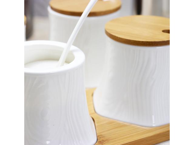 Elama Ceramic Spice, Jam and Salsa Jars with Bamboo Lids & Serving Spoons EL-379