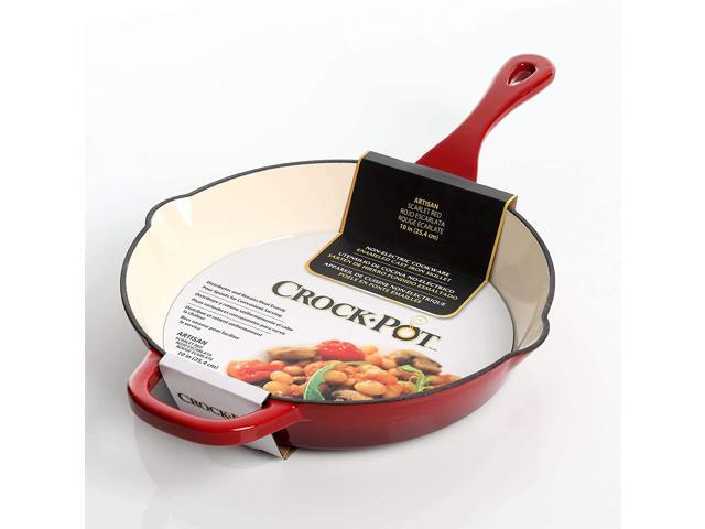 Crock Pot 111980.01 Artisan 10 Inch Enameled Cast Iron Round Skillet, Scarlet Red