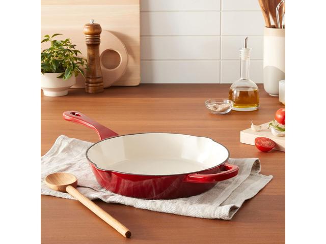 Crock Pot 111980.01 Artisan 10 Inch Enameled Cast Iron Round Skillet, Scarlet Red