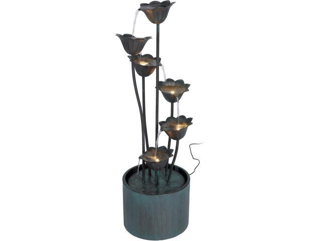 35  Chrome Black Metal Lily Flower Pouring Into Bucket Fountain with 5-Watt LED