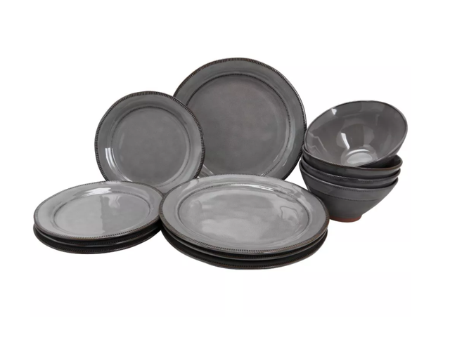 Gibson Elite 116889.12 Terranea 12-Piece Dinnerware Set, Grey