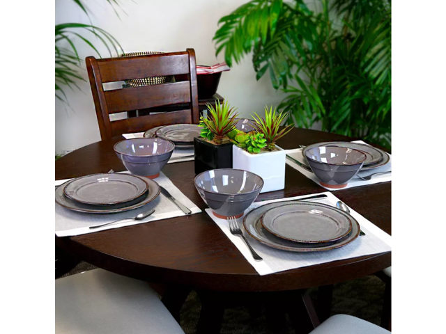 Gibson Elite 116889.12 Terranea 12-Piece Dinnerware Set, Grey