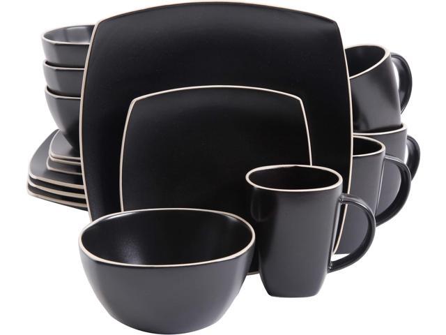 Gibson Home Soho Lounge Dinnerware Set, Service for 4 (16pcs), Matte Black