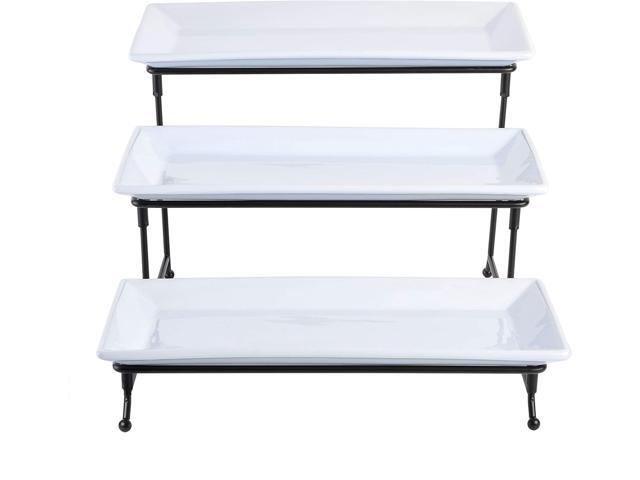 Gibson Gracious Dining 3-Tier Plates Serving Set W/Metal Stand in White 102157.04RM