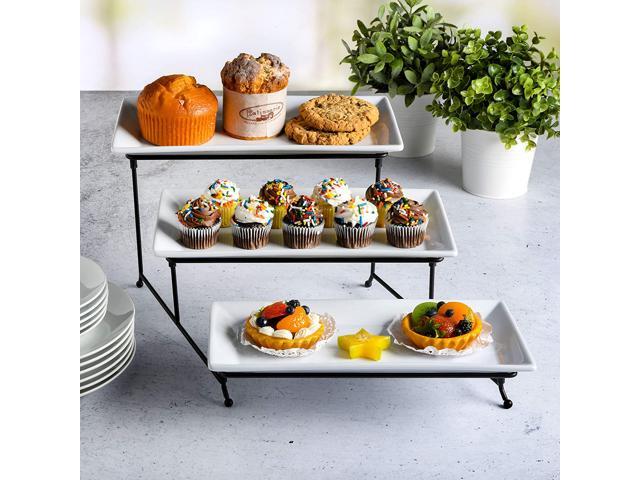 Gibson Gracious Dining 3-Tier Plates Serving Set W/Metal Stand in White 102157.04RM