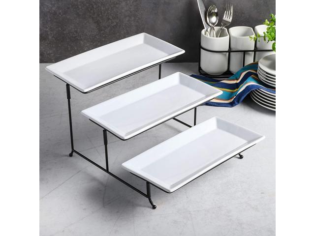 Gibson Gracious Dining 3-Tier Plates Serving Set W/Metal Stand in White 102157.04RM
