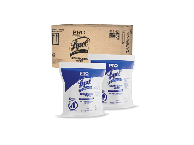 Lysol 19200-99857 Professional Disinfecting Wipe Bucket Refill, 6 x 8, Lemon and Lime Blossom, 800 Wipes/Bag, 2 Refill Bags/Carton