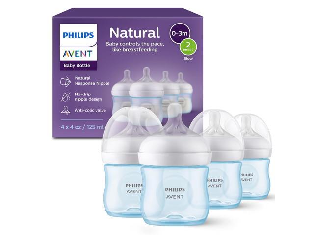Philips Avent Natural Baby Bottles with Natural Response Nipples (Slow Flow, Flow 2), 4oz, Blue, 4-pack, SCY900/24