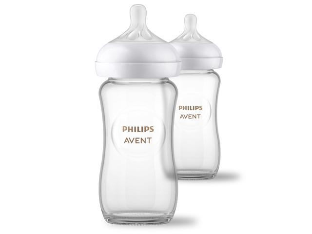 Philips Avent Natural Glass Baby Bottles with Natural Response Nipples (Medium Flow, Flow 3), 8oz, 2-pack, SCY913/02