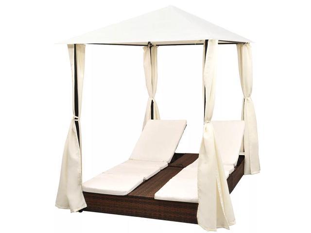 Photos - Garden Furniture VidaXL Double Sun Lounger with Curtains Poly Rattan Brown 42890 