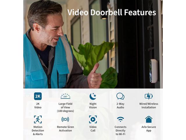 Arlo - Smart Wi-Fi Video Doorbell (2nd Generation) - Wired/Battery Operated with 2K Resolution - White - image 3