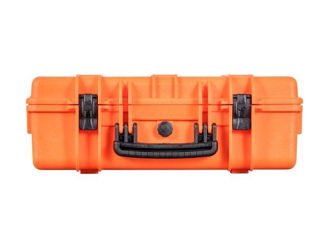 Monoprice Weatherproof Hard Case - 22in x 14in x 8in, Orange With Customizable Foam, Shockproof, IP67