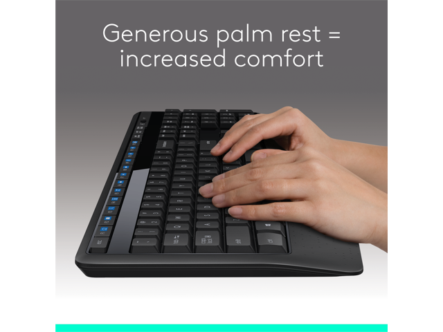 Logitech MK345 Wireless Combo Full-Sized Keyboard with Palm Rest and Comfortable Right-Handed Mouse, 2.4 GHz Wireless USB Receiver, Compatible with...