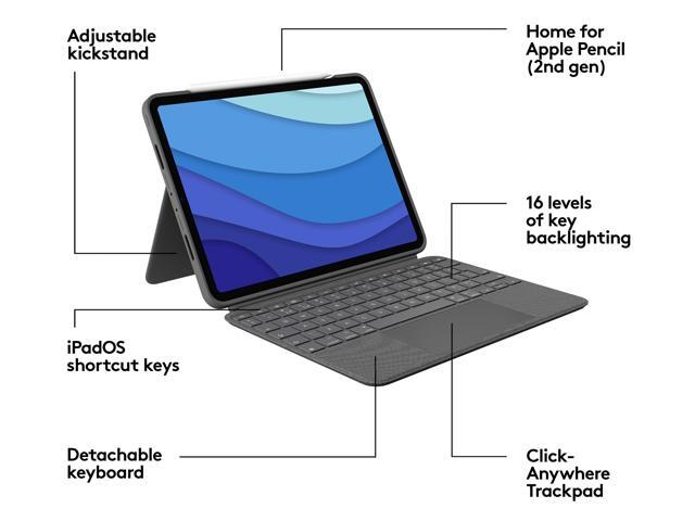 Logitech Combo Touch Backlit Keyboard Case for Apple 11" iPad Pro 1st-4th Gen (Oxford Gray) - image 5