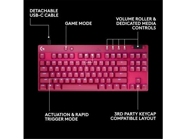 Logitech - PRO X TKL RAPID Wired Hall-Effect Gaming Keyboard with Magnetic Analog Switch and Customizable RGB Lighting for PC - Magenta - image 4