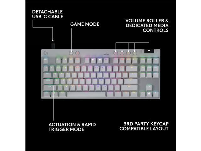 Logitech - PRO X TKL RAPID Wired Hall-Effect Gaming Keyboard with Magnetic Analog Switch and Customizable RGB Lighting for PC - White - image 8