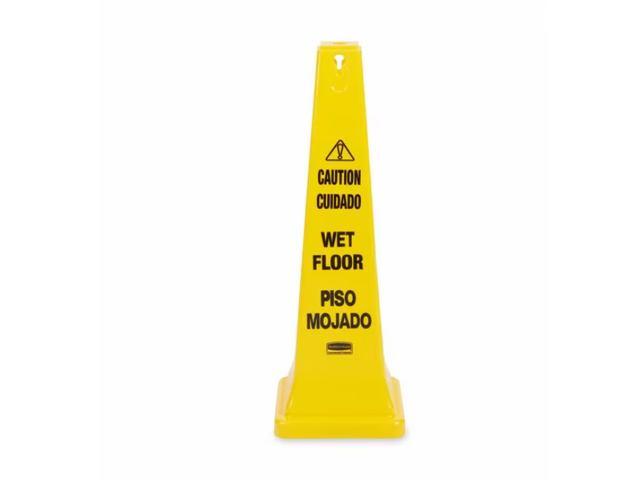 Rubbermaid Commercial 6276-77 Four-Sided Caution- Wet Floor Yellow Safety Cone- 12-1/4 x 12-1/4 x 36h
