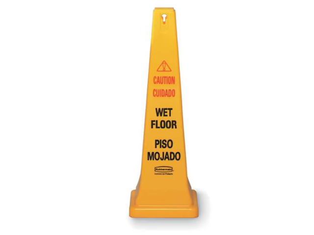 Rubbermaid Commercial 6276-77 Four-Sided Caution- Wet Floor Yellow Safety Cone- 12-1/4 x 12-1/4 x 36h