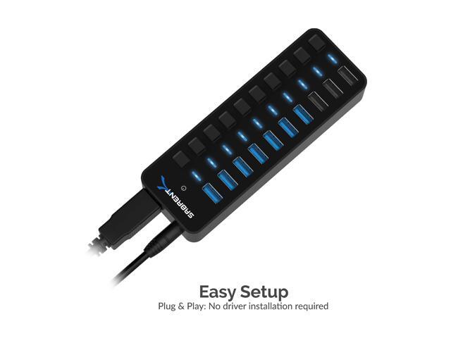 SABRENT 60W 10 Port USB 3.0 Hub Includes 3 Smart Charging Ports with Individual Power Switches and LEDs and 60W 12V/5A Power Adapter (HB-B7C3)