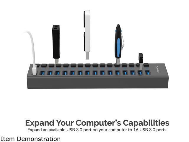 SABRENT 16-PORT USB 3.0 DATA HUB and Charger with individual switches [90 Watts] (HB-PU16)