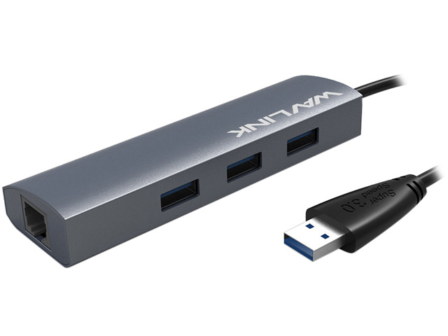Wavlink Aluminum 3 Ports USB 3.0 Hub with Gigabit Ethernet Adapter, USB to Gigabit Ethernet Adapter 10/100/1000 RJ45 Converter 3 ports Mini docking...