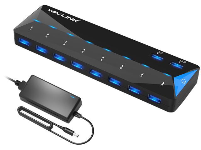 Wavlink 10-Port USB 3.0 Hub with 2x1.5A Fast USB Charging Port, 48W Power Adapter, Peripheral Sharing Switch, LED indicators, USB3.0 Splitter Up to.