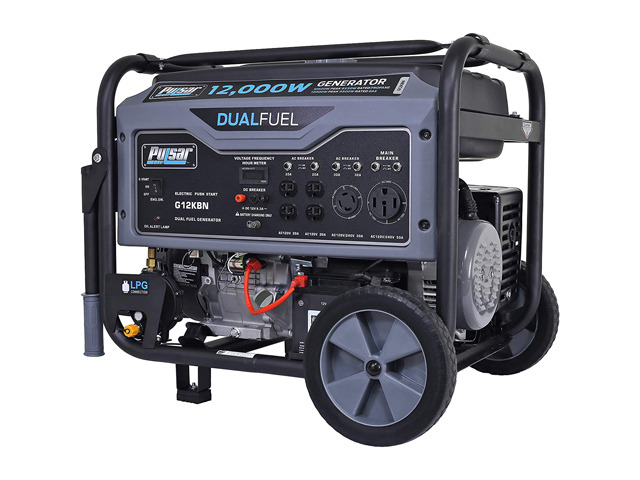 Pulsar G12KBN Heavy Duty Portable Dual Fuel Generator - 9500 Rated Watts & 12000 Peak Watts - Gas & LPG - Electric Start - Transfer Switch & RV...