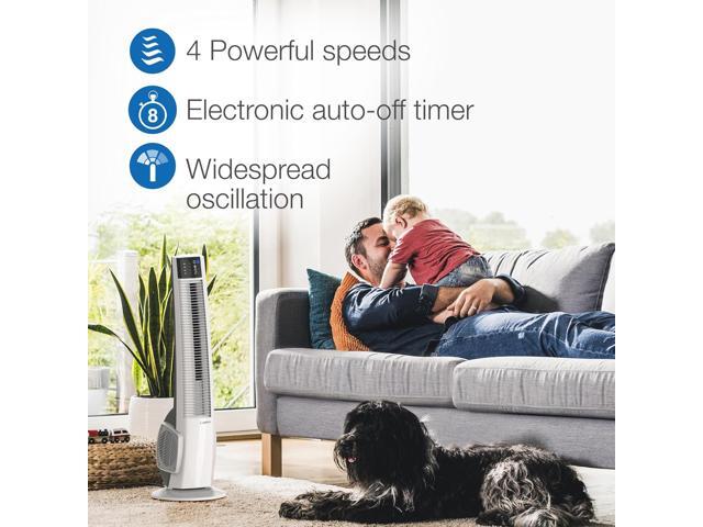 Lasko Oscillating Tower Fan with Remote Control - Tower Fan for Bedroom & Office, 4 Quiet Speeds, 38' White, T38400