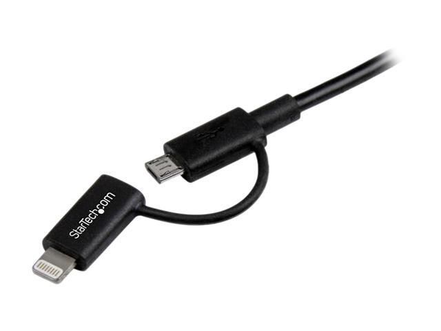 StarTech. com LTUB1MBK 1m (3 ft) Black Apple 8-pin Lightning Connector or Micro USB to USB Combo Cable for iPhone iPod iPad - Charge and Sync Cable