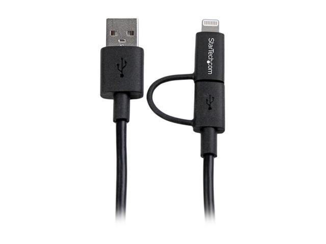 StarTech. com LTUB1MBK 1m (3 ft) Black Apple 8-pin Lightning Connector or Micro USB to USB Combo Cable for iPhone iPod iPad - Charge and Sync Cable