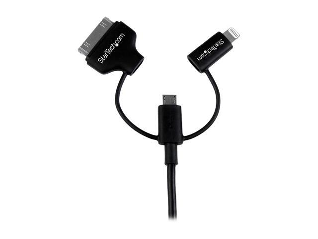 StarTech. com 1m (3 ft) Black Apple 8-pin Lightning or 30-pin Dock Connector or Micro USB to USB Combo Cable for iPhone /
