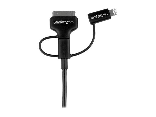 StarTech. com 1m (3 ft) Black Apple 8-pin Lightning or 30-pin Dock Connector or Micro USB to USB Combo Cable for iPhone /