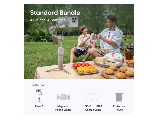 Insta360 - Flow 2 AI Tracker Bundle Gimbal Stabilizer for Smartphones - Summit White - image 11