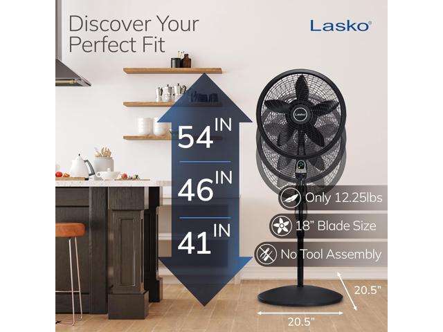 Lasko 18' 3-Speed Oscillating Cyclone Pedestal Fan with Remote and Timer, 1843, Black